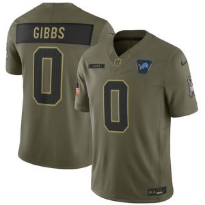 Detroit Lions #0 Jahmyr Gibbs Olive 2025 Salute to Service Limited Stitched Jersey