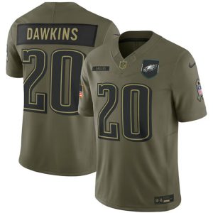 Philadelphia Eagles #20 Brian Dawkins Olive 2025 Salute to Service Limited Stitched Jersey