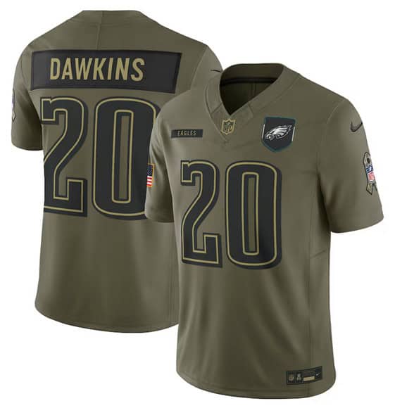 Philadelphia Eagles #20 Brian Dawkins Olive 2025 Salute to Service Limited Stitched Jersey