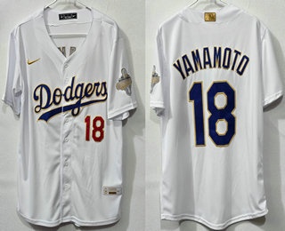 Los Angeles Dodgers #18 Yoshinobu Yamamoto White 2026 Gold Collection Limited Jersey
