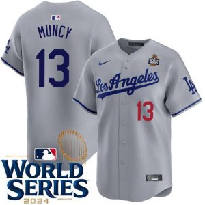 Los Angeles Dodgers #13 Max Muncy Gray 2024 World Series Patch Limited Stitched Jersey