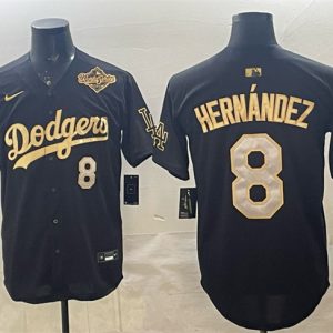 Los Angeles Dodgers #8 Enrique Hern¨¢ndez Black Gold 2025 World Series Patch Limited Stitched Jersey