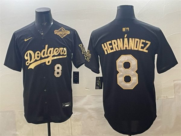 Los Angeles Dodgers #8 Enrique Hern¨¢ndez Black Gold 2025 World Series Patch Limited Stitched Jersey