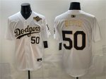 Los Angeles Dodgers #50 Mookie Betts White Gold 2025 World Series Patch Limited Stitched Jersey