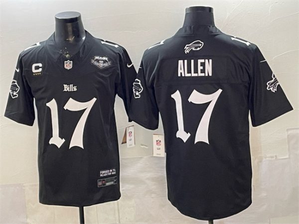 Buffalo Bills #17 Josh Allen Black 2025 F.U.S.E. 'Gothic Cold Front Edition' With Farewell Patch 4-Star C Patch Vapor Limited Stitched Jersey