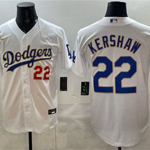 Los Angeles Dodgers #22 Clayton Kershaw White 2025 World Series Champions Patch Stitched Jersey