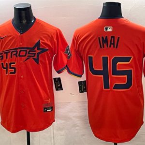Houston Astros #45 Tatsuya Imai Orange 2025 City Connect With Texas Patch Limited Stitched Jersey