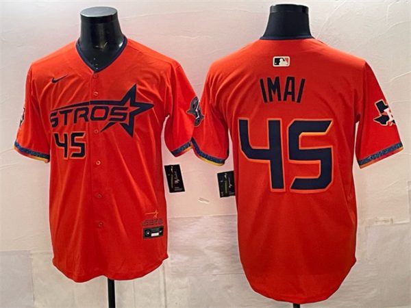 Houston Astros #45 Tatsuya Imai Orange 2025 City Connect With Texas Patch Limited Stitched Jersey
