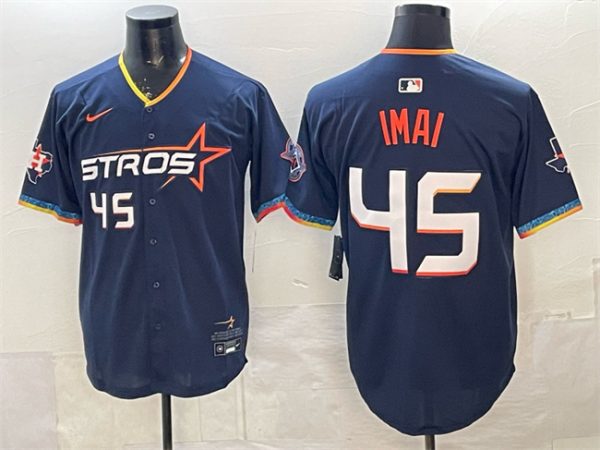 Houston Astros #45 Tatsuya Imai Navy 2025 City Connect With Texas Patch Limited Stitched Jersey