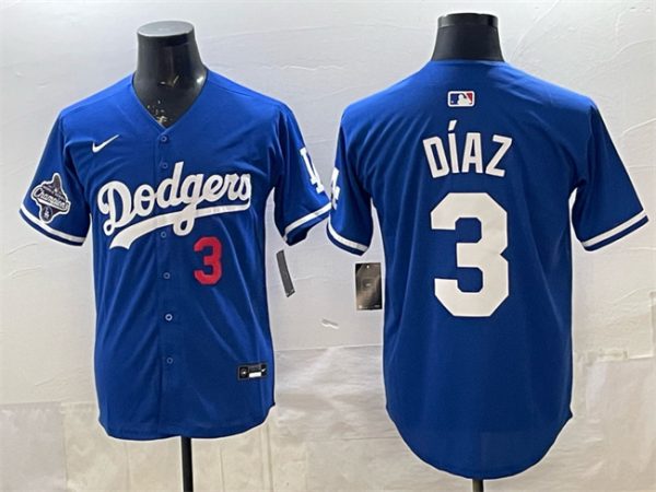 Los Angeles Dodgers #3 Edwin D¨ªaz Royal With 2025 World Series Champions Patch Limited Stitched Jersey