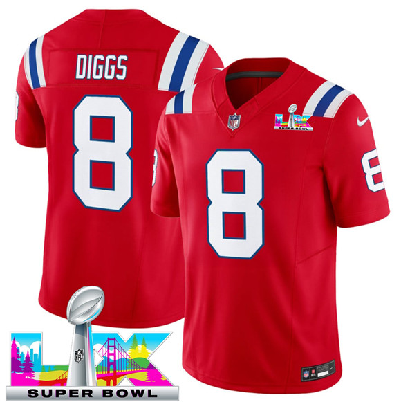 New England Patriots #8 Stefon Diggs Red 2025 F.U.S.E. Super Bowl LX Patch Vapor Limited Stitched Jersey