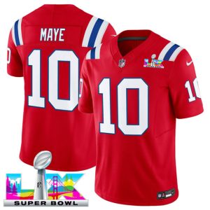 New England Patriots #10 Drake Maye Red 2025 F.U.S.E. Super Bowl LX Patch Vapor Limited Stitched Jersey