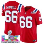 New England Patriots #66 Will Campbell Red 2025 F.U.S.E. Super Bowl LX Patch Vapor Limited Stitched Jersey