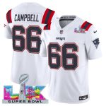 New England Patriots #66 Will Campbell White 2025 F.U.S.E. Super Bowl LX Patch Vapor Limited Stitched Jersey