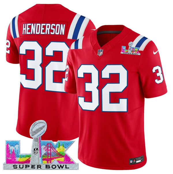 New England Patriots #32 TreVeyon Henderson Red 2025 F.U.S.E. Super Bowl LX Patch Vapor Limited Stitched Jersey