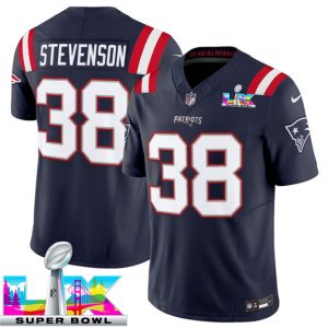 New England Patriots #38 Rhamondre Stevenson Navy 2025 F.U.S.E. Super Bowl LX Patch Vapor Limited Stitched Jersey