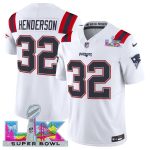 New England Patriots #32 TreVeyon Henderson White 2025 F.U.S.E. Super Bowl LX Patch Vapor Limited Stitched Jersey