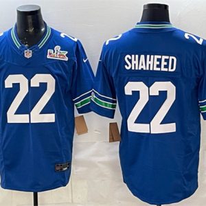 Seattle Seahawks #22 Rashid Shaheed Royal 2025 F.U.S.E. Super Bowl LX Patch Vapor Throwback Limited Stitched Jersey