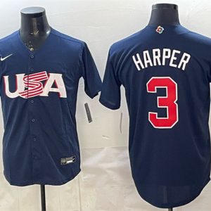 USA #3 Bryce Harper Navy World Classic Stitched Jersey