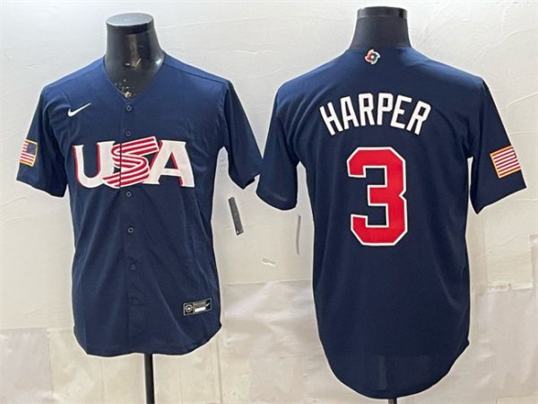 USA #3 Bryce Harper Navy World Classic Stitched Jersey