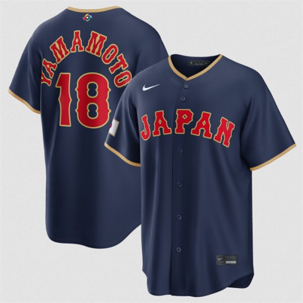 Japan #18 Yoshinobu Yamamoto Navy 2026 World Classic Road Stadium Stitched Jersey