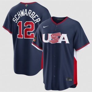 USA #12 Kyle Schwarber Navy 2026 World Classic Road Stadium Stitched Jersey