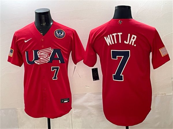 USA #7 Bobby Witt Jr. Red 2026 World Classic United States 250th Anniversary Patch Stadium Stitched Jersey