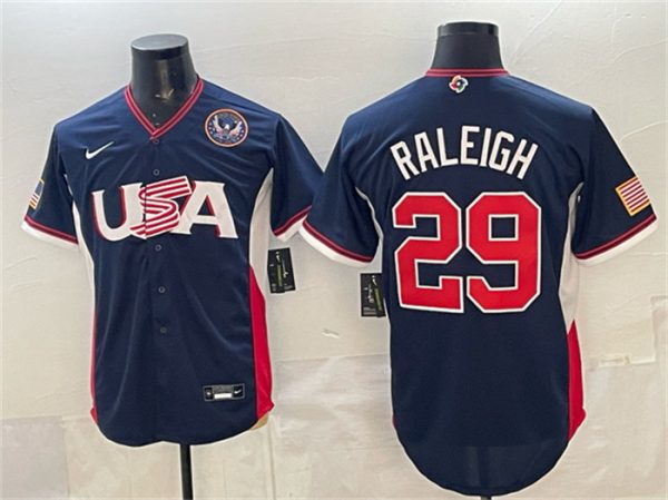 USA #29 Cal Raleigh Navy 2026 World Classic United States 250th Anniversary Patch Road Stadium Stitched Jersey
