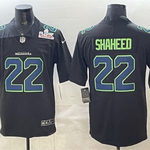 Seattle Seahawks #22 Rashid Shaheed Black 2025 Super Bowl LX Patch Carbon Fashion Vapor Untouchable Limited Stitched Jersey