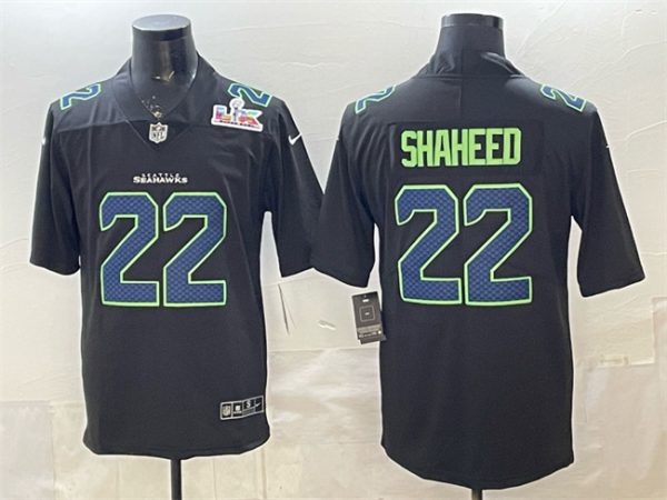 Seattle Seahawks #22 Rashid Shaheed Black 2025 Super Bowl LX Patch Carbon Fashion Vapor Untouchable Limited Stitched Jersey