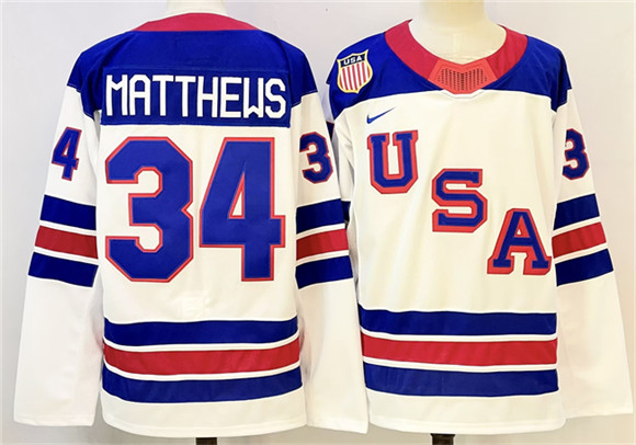 USA #34 Auston Matthews White 2025-2026 Stitched Jersey