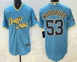 Milwaukee Brewers #53 Brandon Woodruff Powder Blue 2022 City Connect Cool Base Jersey