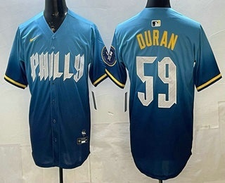 Philadelphia Phillies #59 Jhoan Duran Blue 2024 City Cool Base Jersey