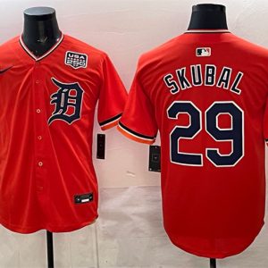 Detroit Tigers #29 Tarik Skubal Orange 2026 Alternate USA 250' Patch Vapor Premier Limited Stitched Jersey