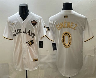 Toronto Blue Jays #0 Andres Gimenez White Gold 2025 American League Champions Limited Jersey