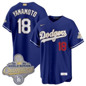 Los Angeles Dodgers #18 Yoshinobu Yamamoto Royal 2026 Alternate Gold Collection Stadium Stitched Jersey